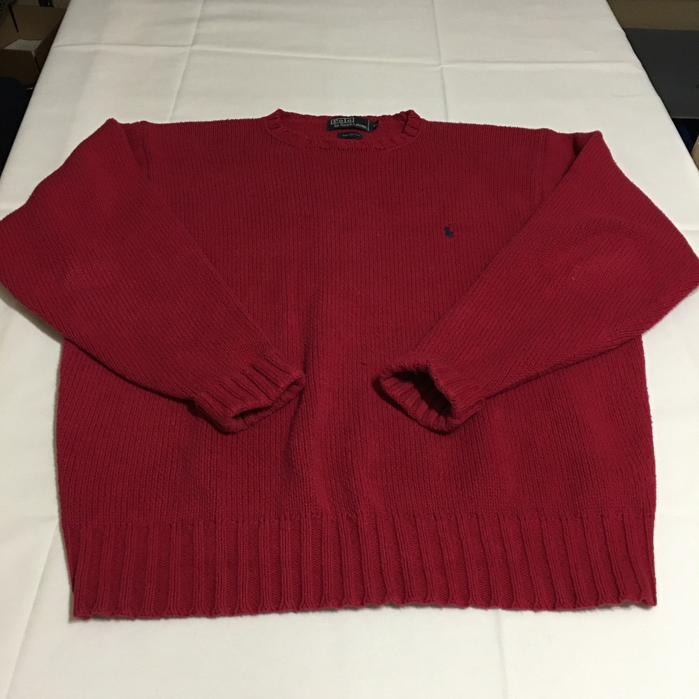 Polo Ralph Lauren Sweater Mens XL Red Crew Neck Cotton Knit